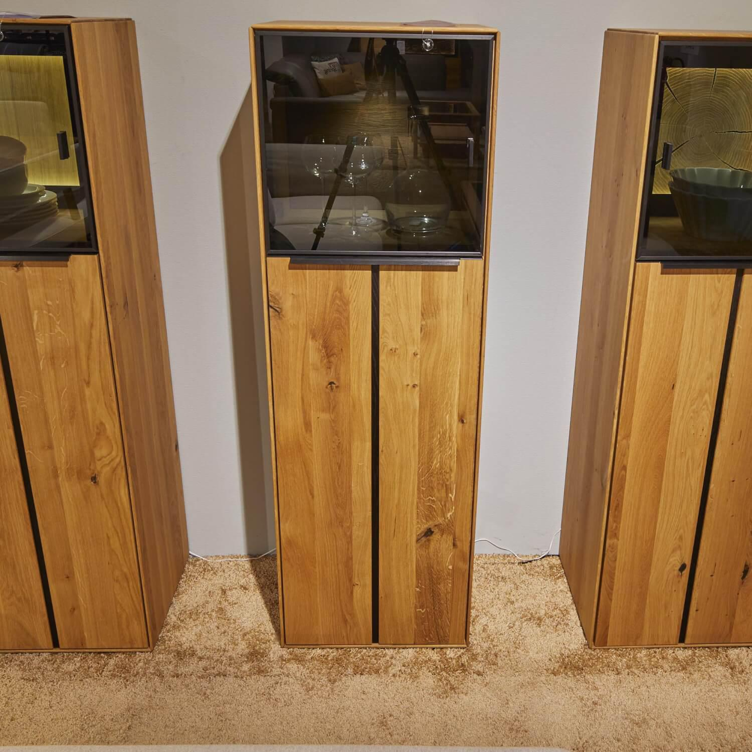 Decker - Highboard Valmondo Kendo Asteiche Natur Glas 7 Holz Front 22 Grau Special Inklusive LED-Einbaubeleuchtung Mit Funkdimmer - 5