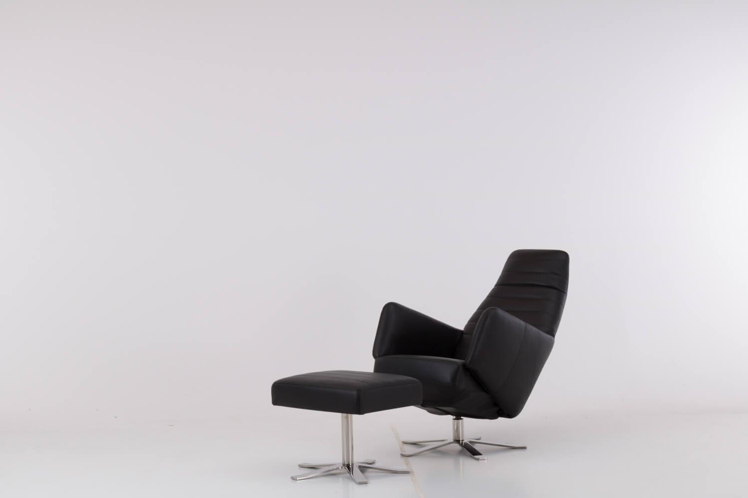 Werther - Sessel Max Leder L7360B Schwarz Fußkreuz Edelstahl Poliert Inklusive Hocker - 3