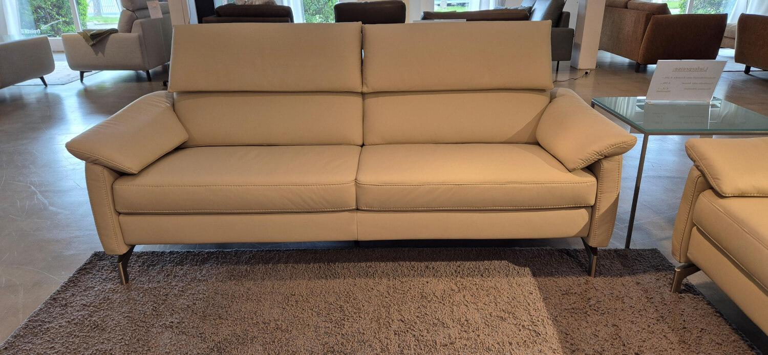 Polsteria - Set Trevi leather punch silk gray with headrest adjustment 2 sofas - 6