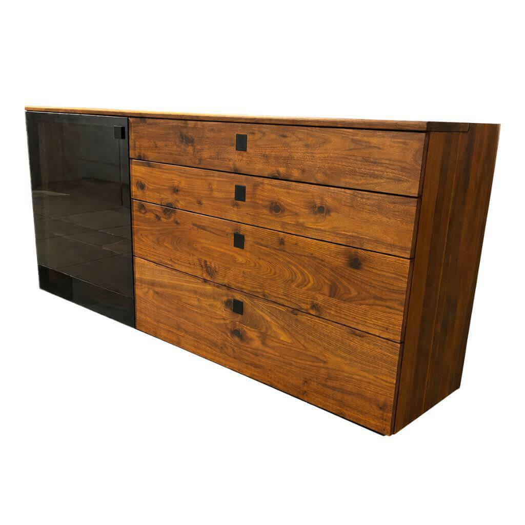 Team 7 - Anrichte Nox Nussbaum Wild Naturöl Mit Palladiumglas Schwarz Matt Mit Beleuchtung - 1