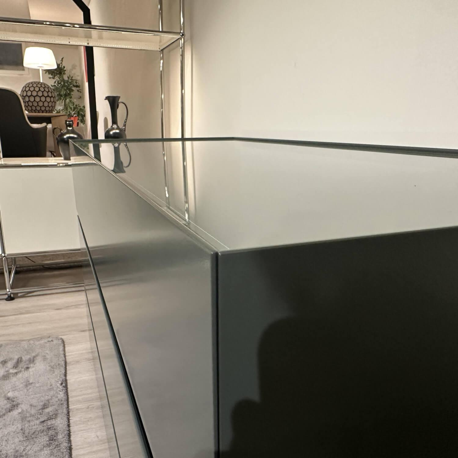 Interlübke - Sideboard with TV swivel column Cube Bold MDF Bahia Green Grey lacquered Recessed handles Laguna Grey Green lacquered Without TV - 7