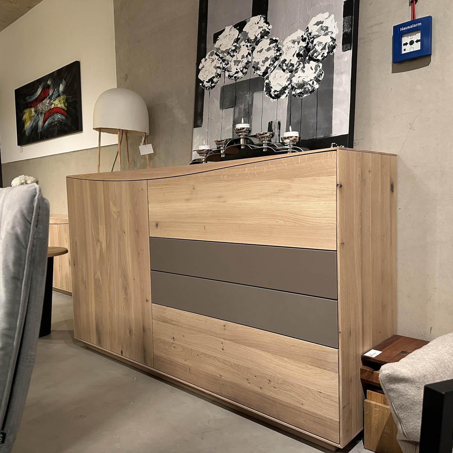 Anrei - Highboard Puro Wave W40 Massivholz Eiche Absetzung MDF Steingrau Lackiert - 3