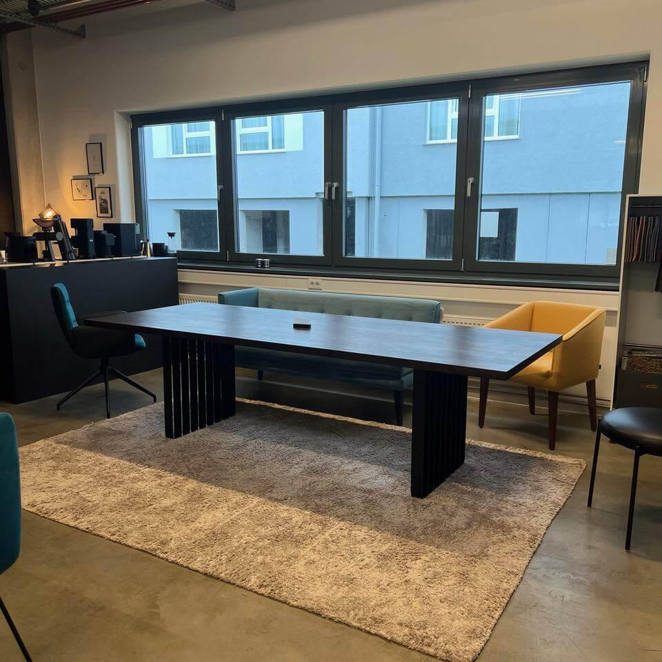 ASCO - Esstisch Lamello Nussbaum Rustikal Dunkel Geölt Fuß Wangen Schwarz Pulverbeschichtet - 6