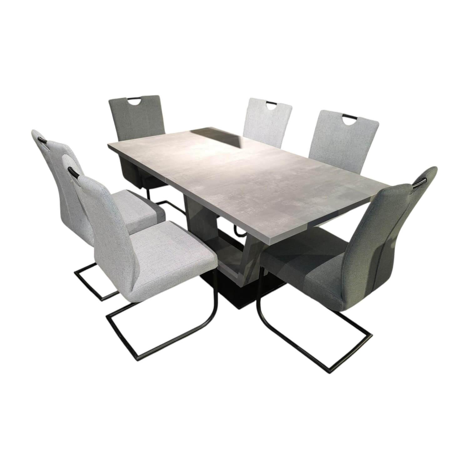 Niehoff - Essgruppe Dillan Stoff 921 Florida Silver Grau Und Stoff 929 Florida Grey Grau Gestell Eisen Schwarz Tisch Beton Dekor Grau - 1