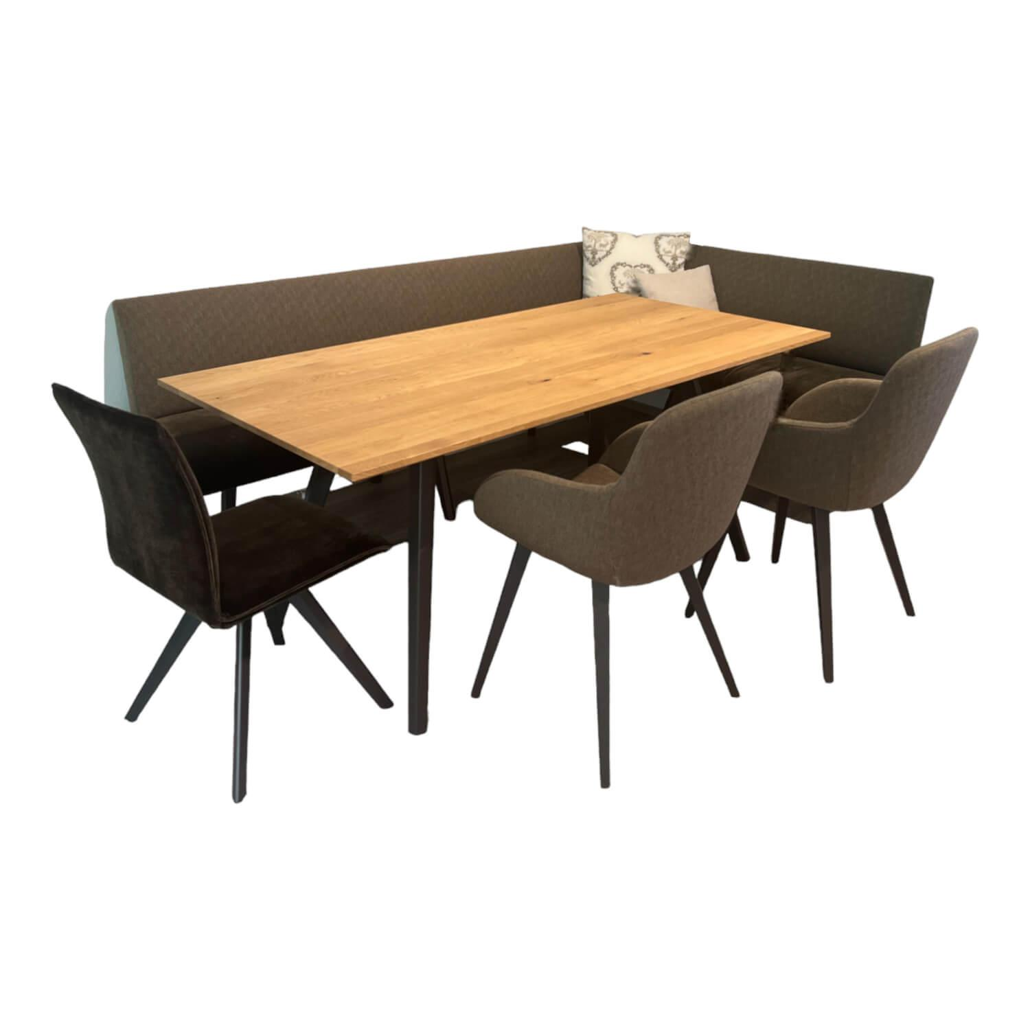 Anrei - Sitzgruppe Uno Bank Stoff Sitz Q283 Anthrazit Rücken Q273 Grau Stuhl 812 Stoff Q283 Anthrazit Und Armlehnstühlen 138 Stoff Q273 Grau Gestell Buche Zartbitter mit Tisch Uno mit Ansteckplatte 180/235 x 90 cm, H 76 cm Ohne Kissen - 1