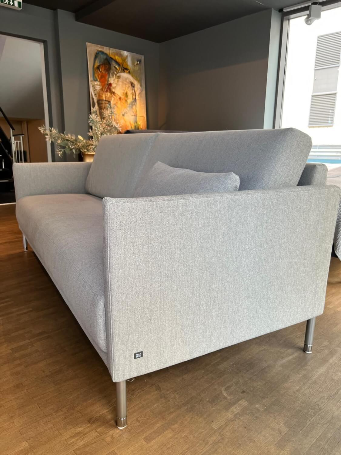 Rolf Benz - Sofa Cara Cover fabric 14.113 Silver gray Base metal round tube matt chrome With felt glides - 3