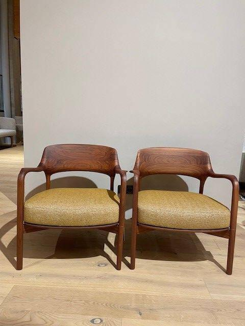 Porada - Sessel Louis Stoff Ikat Var. 13696/27 Gelb Struktur Nussbaum - 5