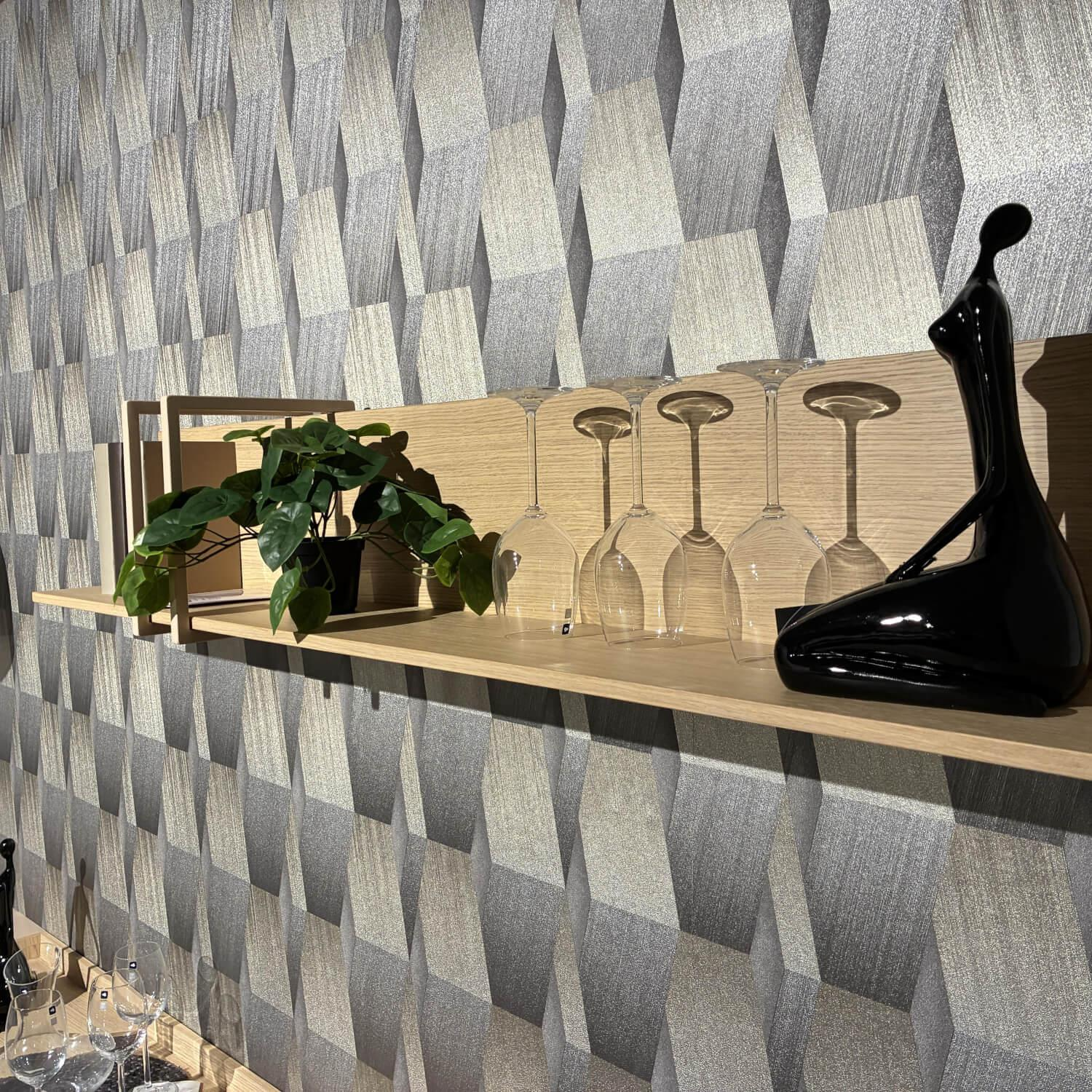 Contur - Wohnwand Venzone Lack Pesca Pfirsich Rosa Platte Eiche Furniert - 7