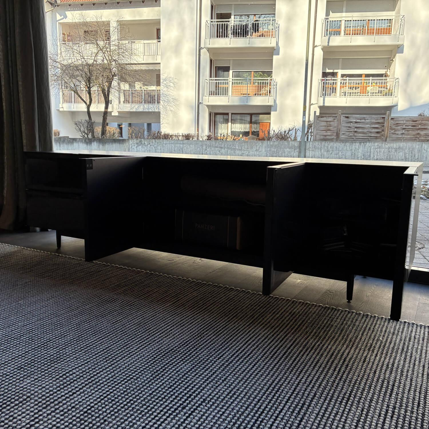 Minotti - Sideboard Morrison Lack Hochglanz Granit Anthrazit Korpus Furnier Eiche Mokkafarbig Lackiert - 4