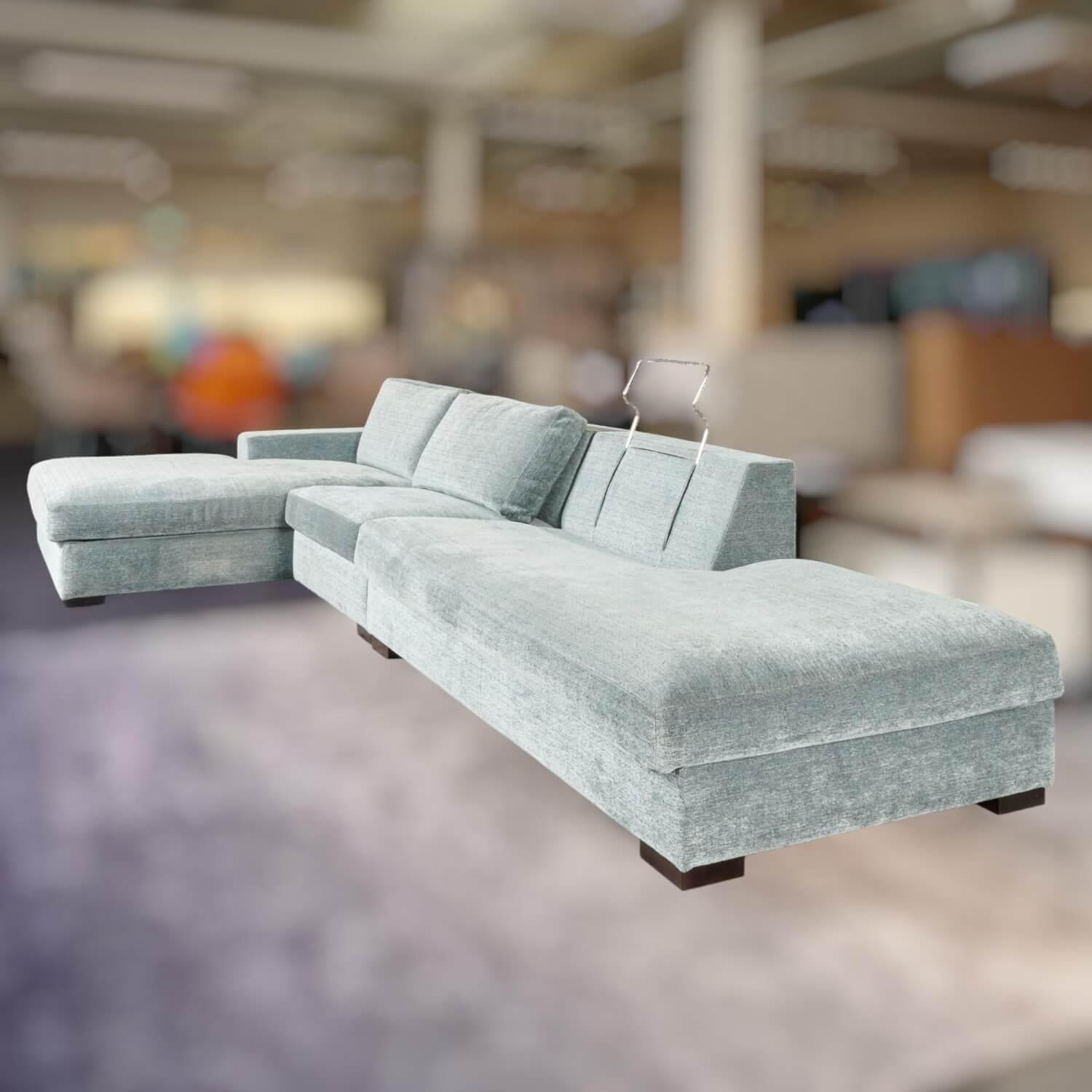 Bielefelder Werkstätten - Ecksofa Inspiration Stoff France BW1754 151 Blau Grau Füße Holz Braun Mit Nackenbügel Und Funktionskissen - 18