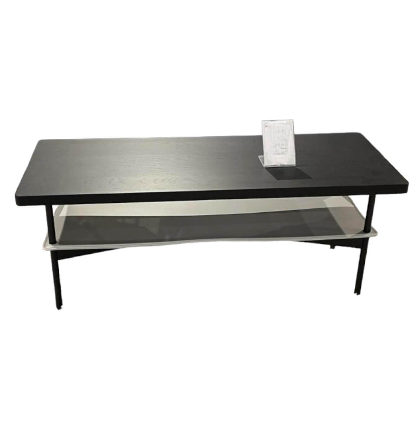 Rolf Benz - Couchtisch 925 Eiche Gebeizt Und Lackiert Gestell Stahl Verkehrsschwarz Ledereinlage Hellgrau - 1