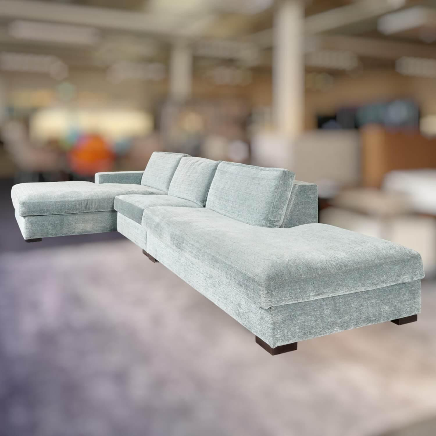 Bielefelder Werkstätten - Ecksofa Inspiration Stoff France BW1754 151 Blau Grau Füße Holz Braun Mit Nackenbügel Und Funktionskissen - 6
