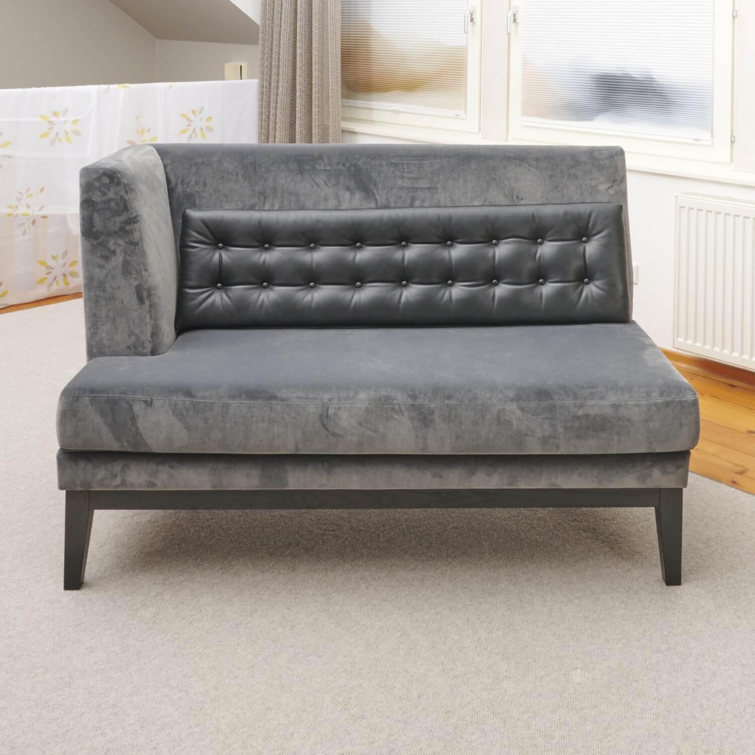 Bielefelder Werkstätten - 2er-Set Bank Polo Dining Stoff City Velvet Reloaded Grau Gestell Esche Schwarz Gebeizt Mit Vorstellkissen - 6