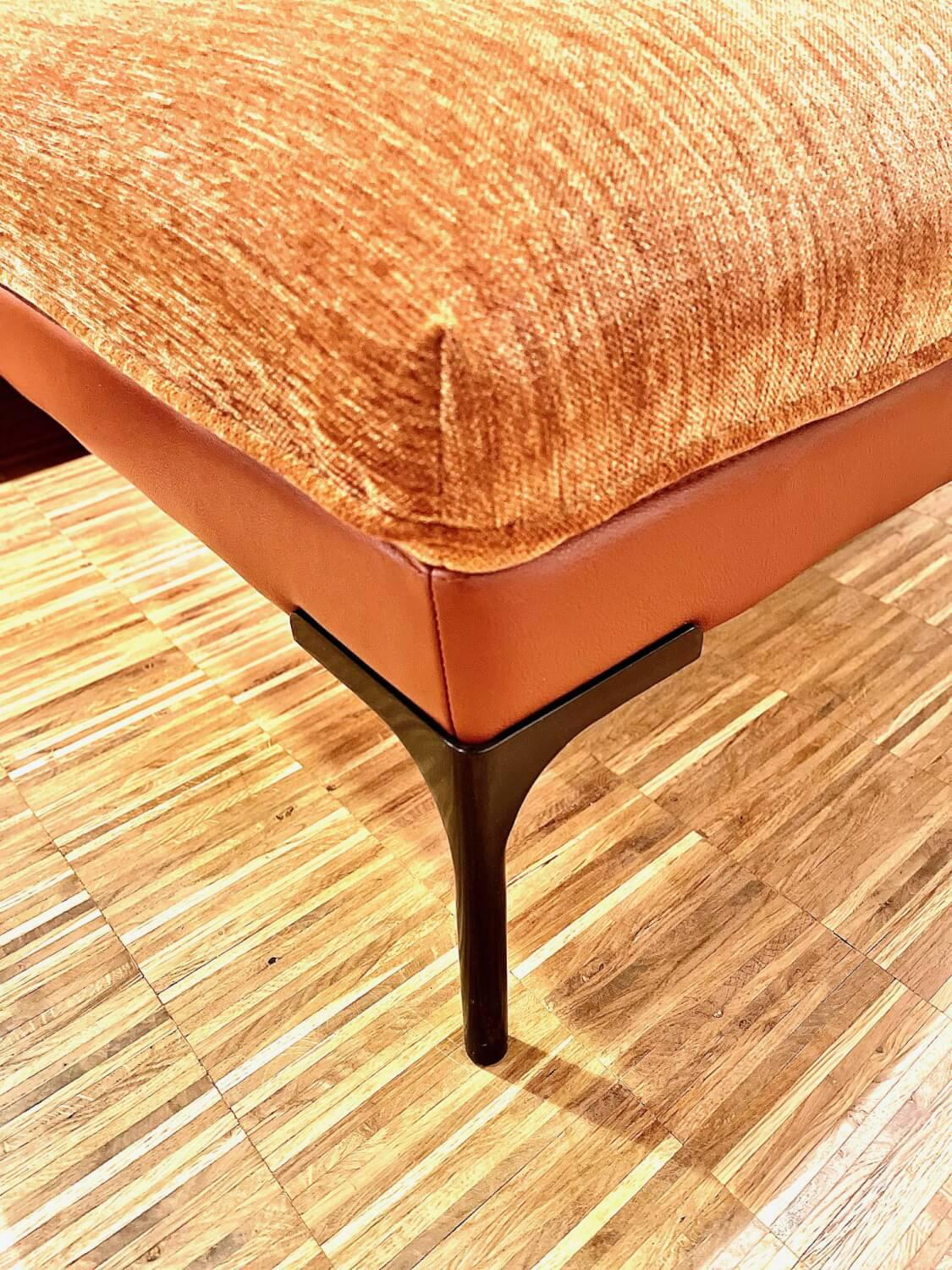 Sits - Ecksofa Frej Stoff Chenille Und Echtleder Cognac Orange Braun Winkelfüße Metall Schwarz - 4