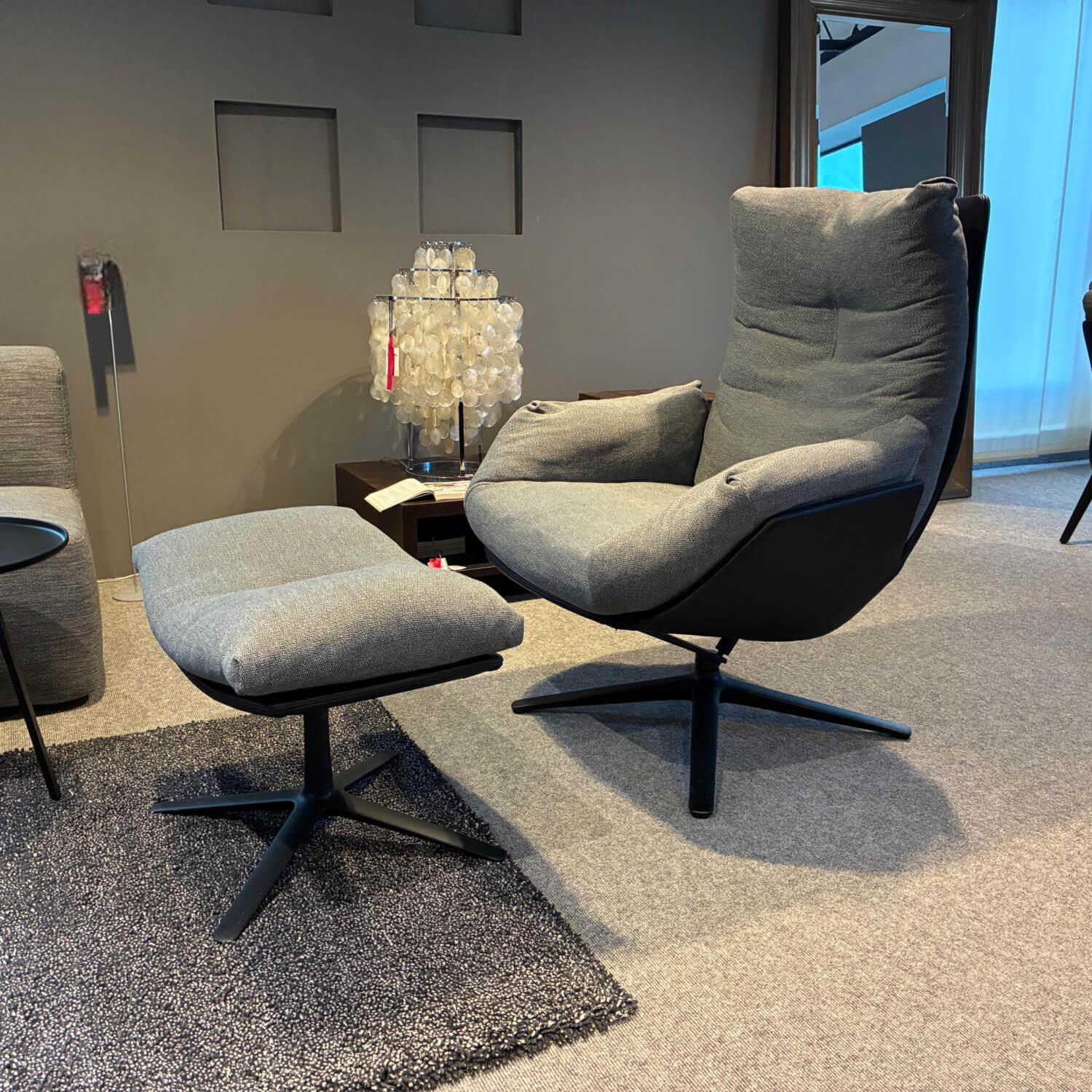 COR - Sessel Cordia Lounge 53111 Sitz Stoff 9131 Grau Rücken Leder 286 Schwarz Gestell F05 Schwarz Mit Hocker - 6