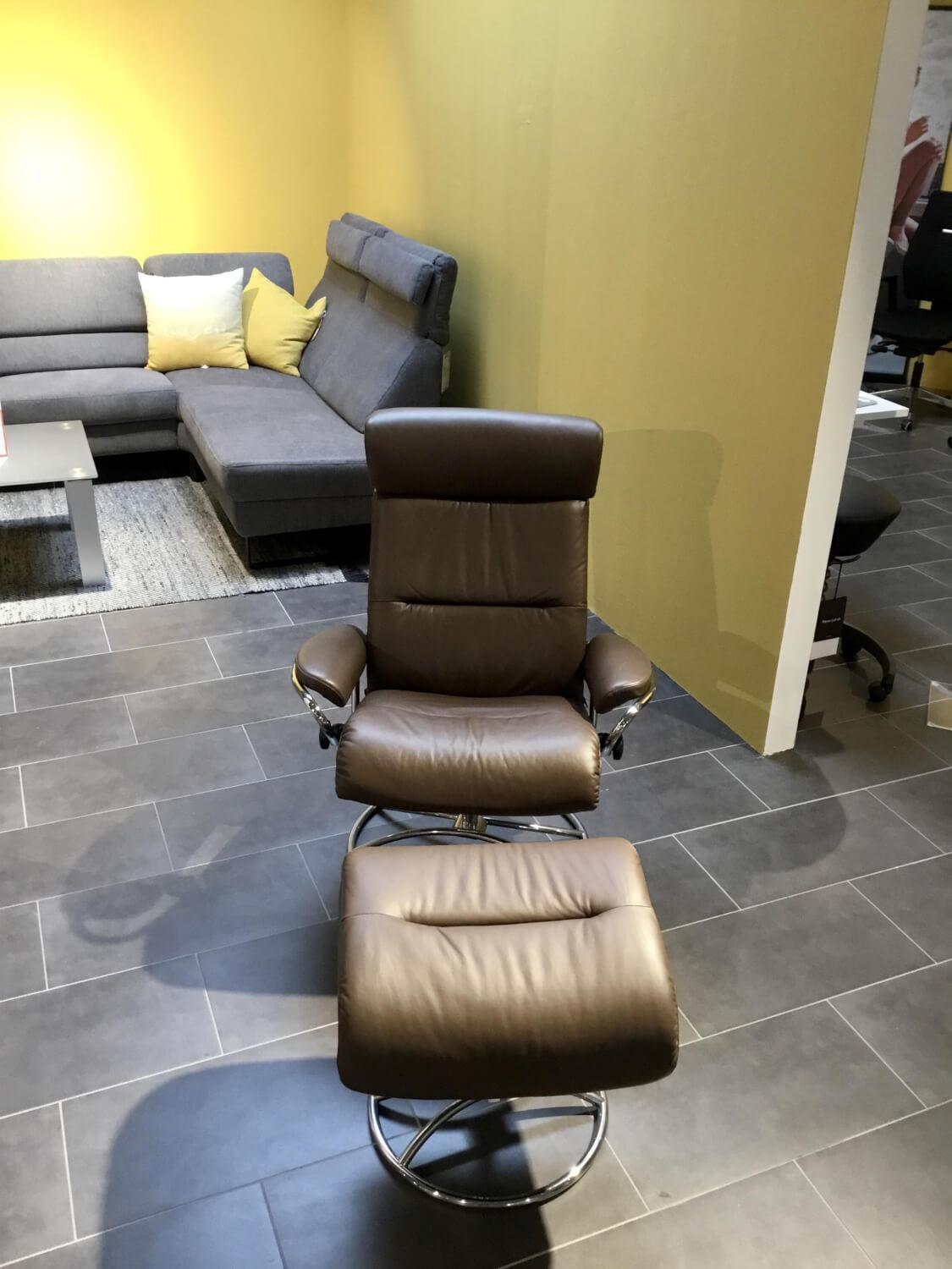 Stressless - Relaxsessel Tokyo High Base Leder Paloma 88 Chestnut Braun Gestell Metall 40 Chrom Inklusive Hocker - 5