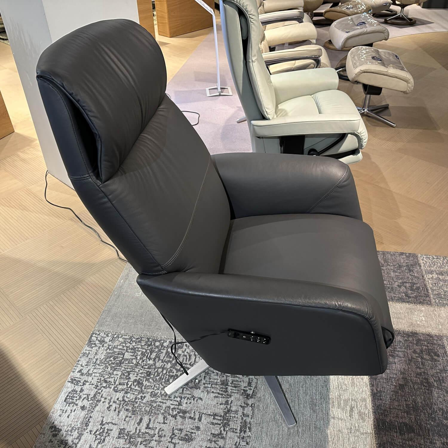 Stressless - Sessel Scott Leder Paloma 80 Rock Anthrazit Gestell Power Sirius Aluminium Gebürstet Mit Verstellbarer Fußstütze - 6