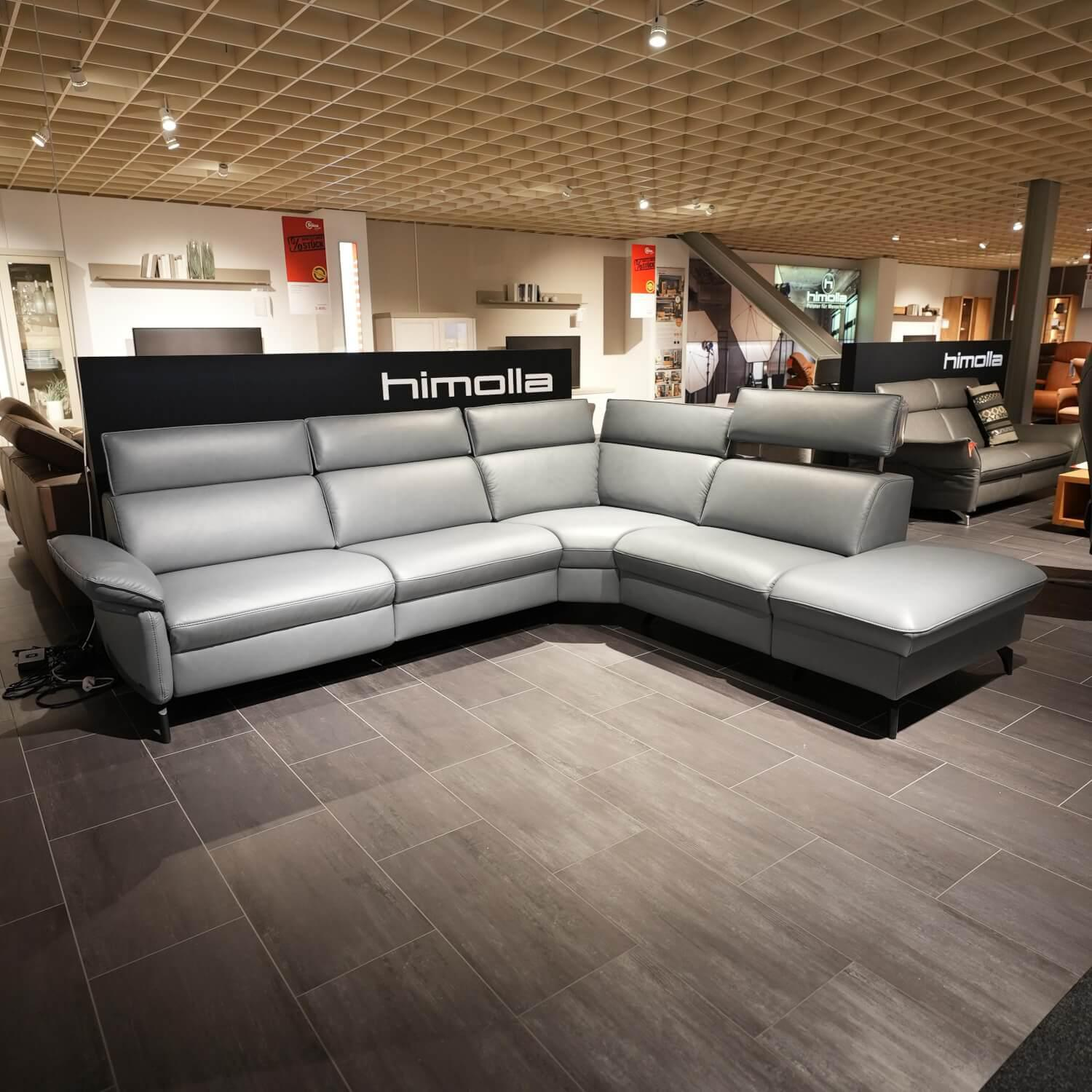 himolla - Ecksofa 1267 Leder 24 Longlife Sea Wallfree Grau Füße Schwarz Mit Elektrischer Relaxfunktion Und Kissen - 7