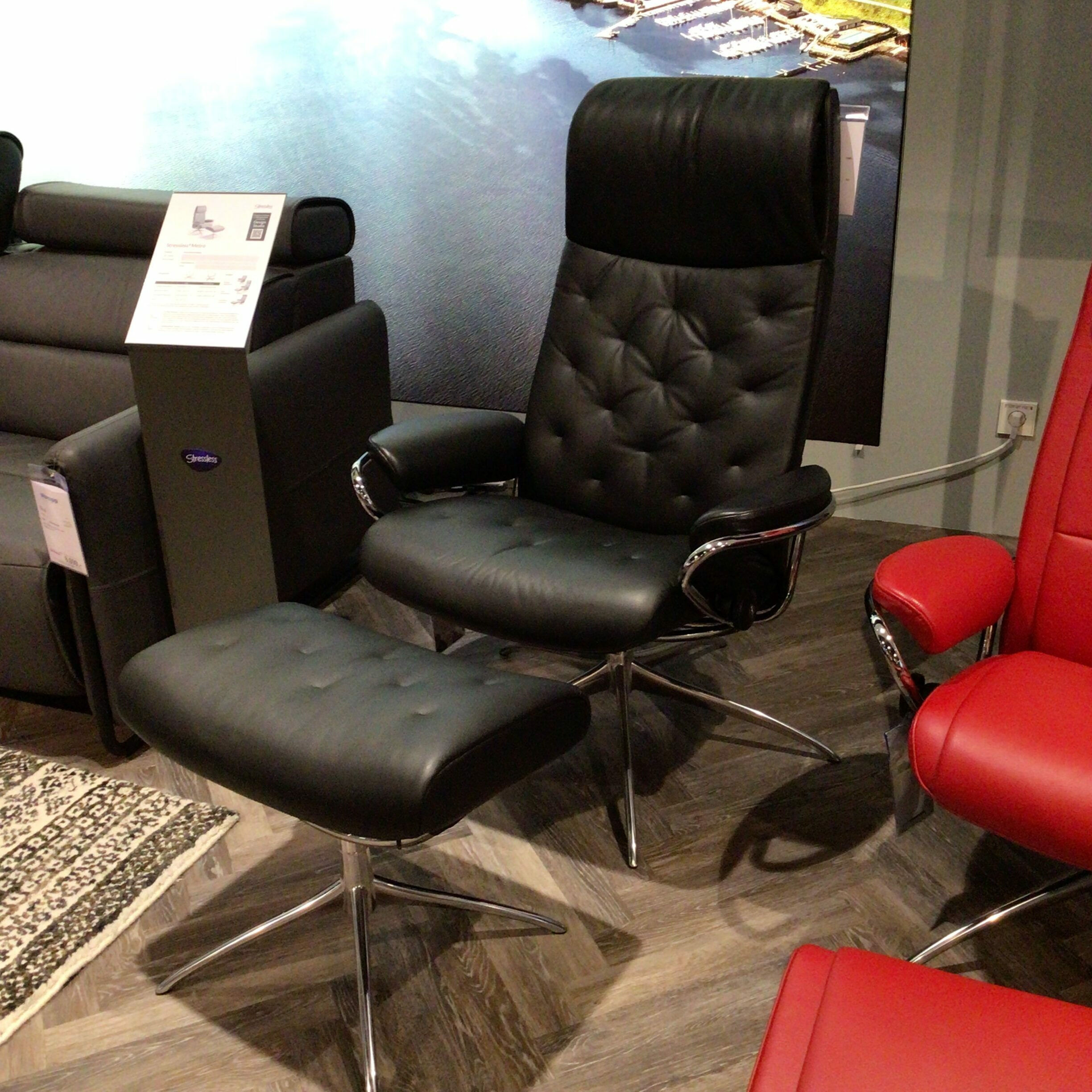 Stressless - Sessel Metro Leder Paloma Schwarz Star Base Metall Chrom mit Hocker - 2