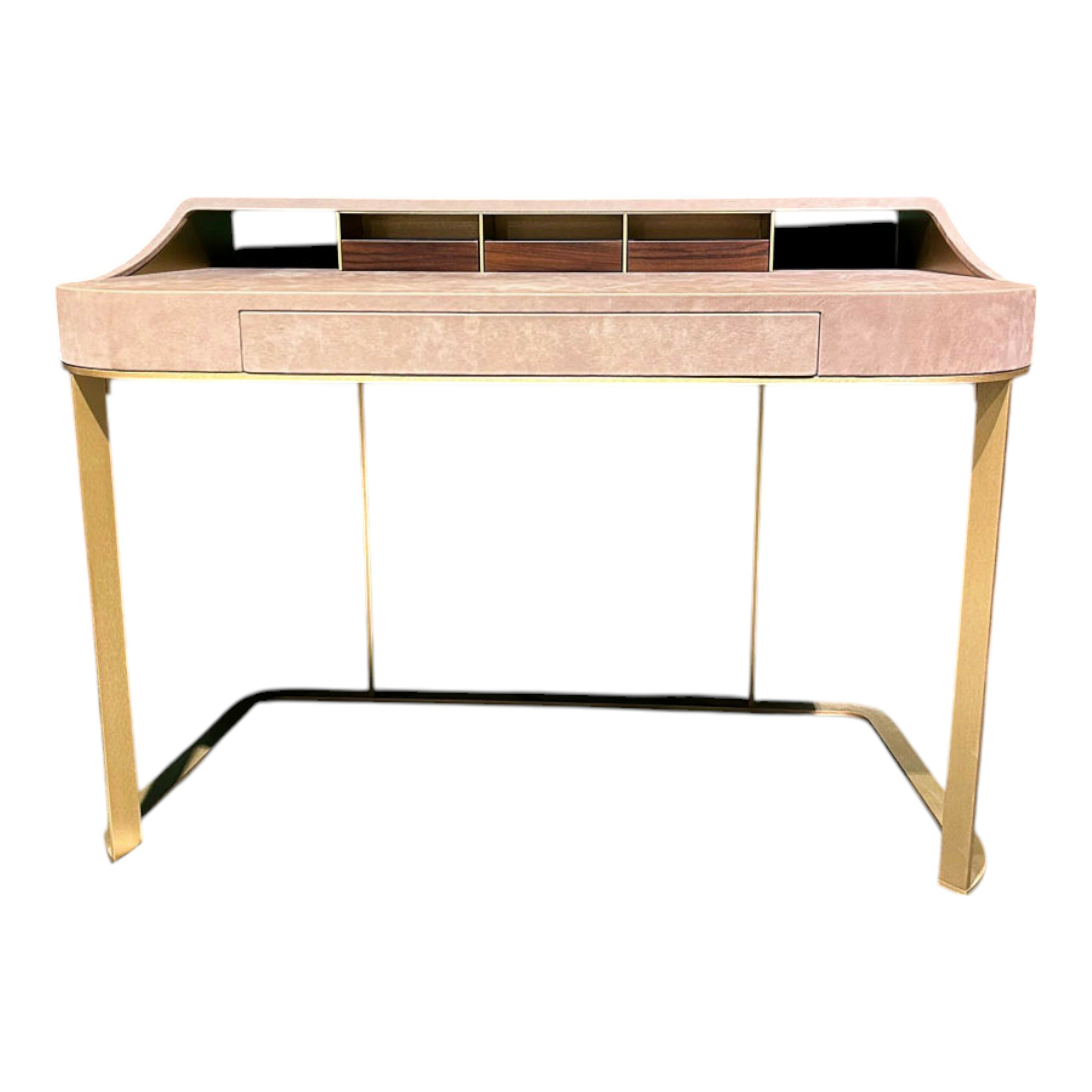 Baxter - Schreibtisch Yves Tischplatte MDF Leder Kashmir Hell Rose Gestell Messing Matt - 1