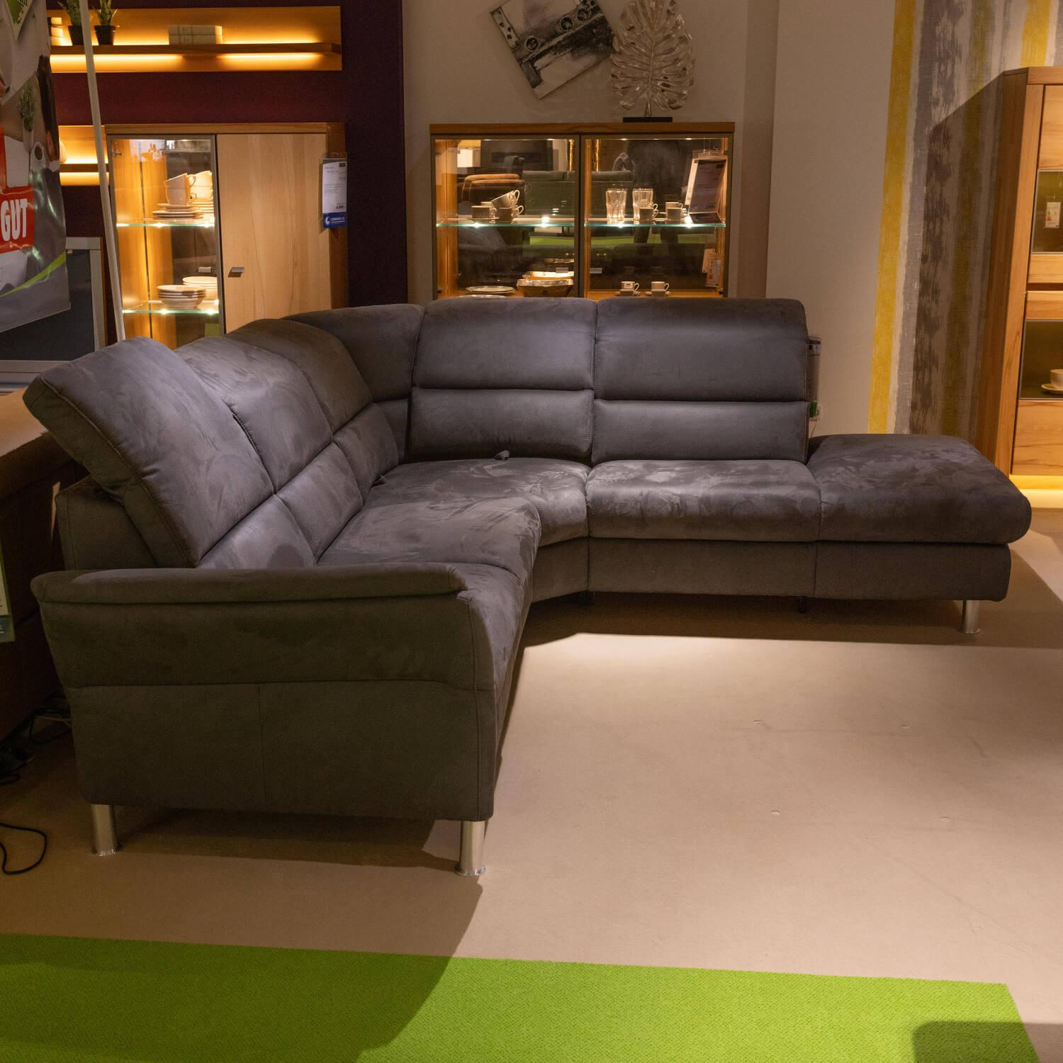 Steinpol - Ecksofa Relaxa 5 0 Stoff Herkules Steel 44 D Schwarz Aluminium Säulenfuß - 3