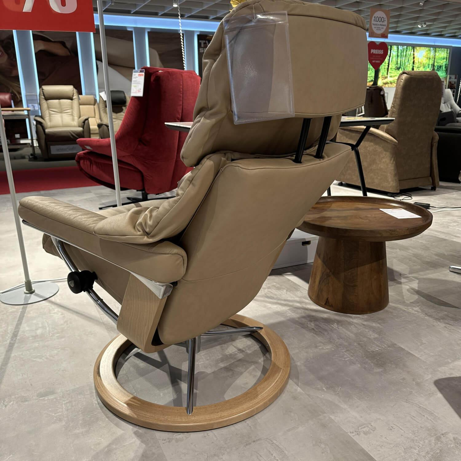 Stressless - Sessel Reno S Bezug Leder Paloma Sand Beige Gestell Aluminium Fuß Holzfarbe 04 Eiche Inklusive Hocker - 10