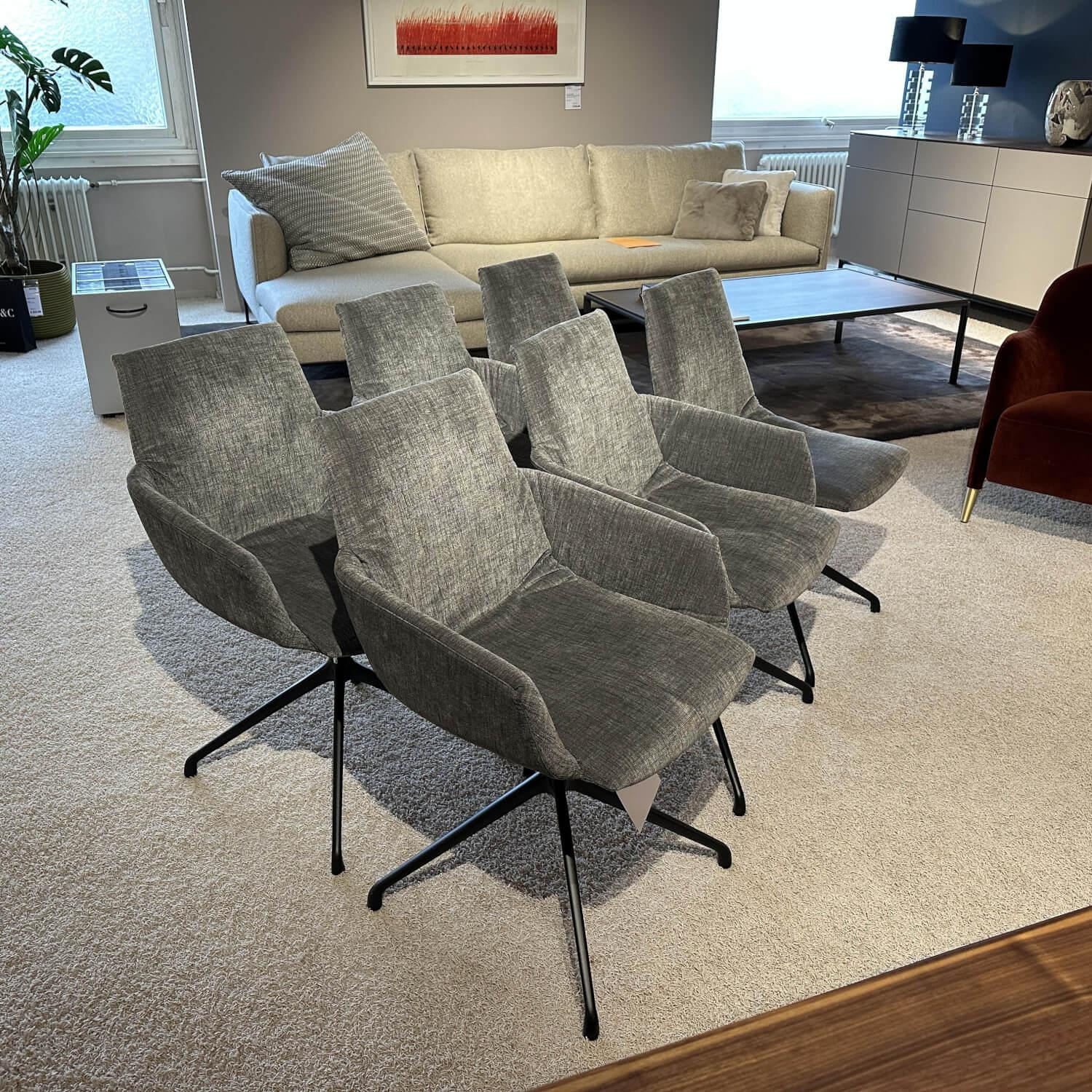 Team 7 - 6er Set Drehstuhl Lui Leger Stoff MA Maple MA 162 Grau Gestell Metall Schwarz Matt - 6