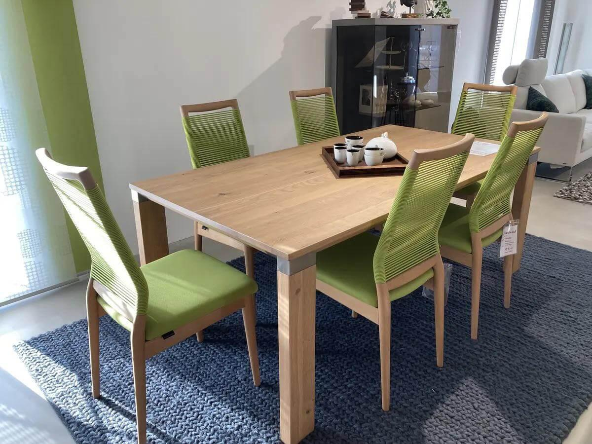 Venjakob - 6er Set Stuhl Jessica Stoff TriTex Limette Grün Gestell Eiche Massiv Geölt - 3