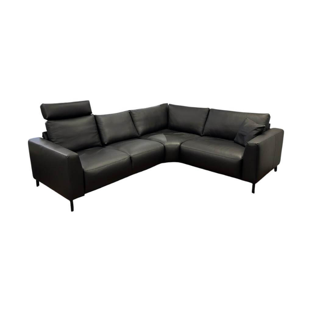 Rom - Ecksofa Cosmo Rindsleder Montana Black Schwarz Füße Stahl Mattschwarz Lackiert Inklusive Kissen - 1