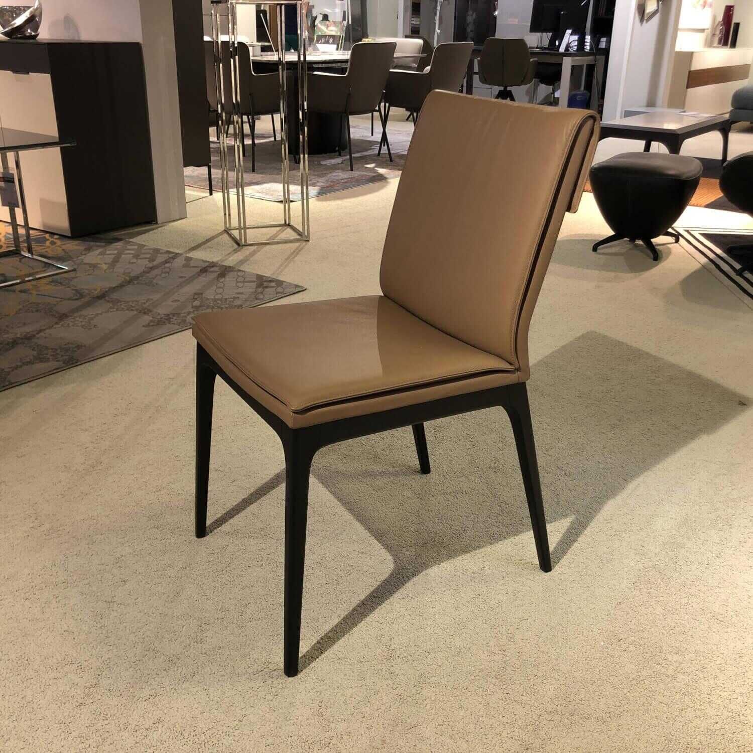 Cattelan Italia - 6er-Set Stuhl Sofia Leder 981 Biscotto Beige Füße Holz Schwarz Lackiert - 8