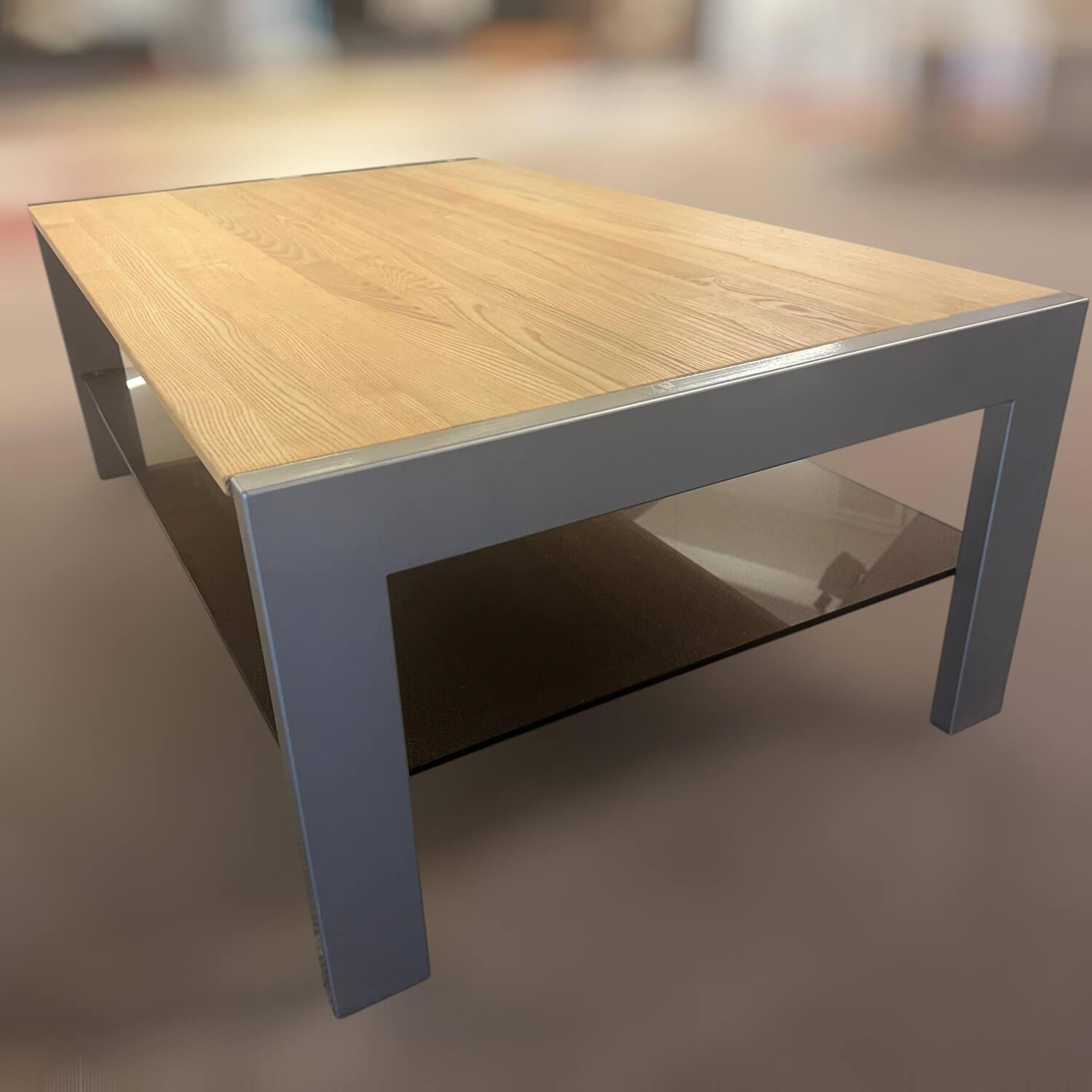 Musterring - Couchtisch Platte Esche Ablage Glas Gestell Metall - 3