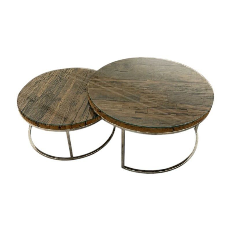 Richmond - 2er Set Couchtisch Kensington Rund Platte Glas Gestell Edelstahl - 1