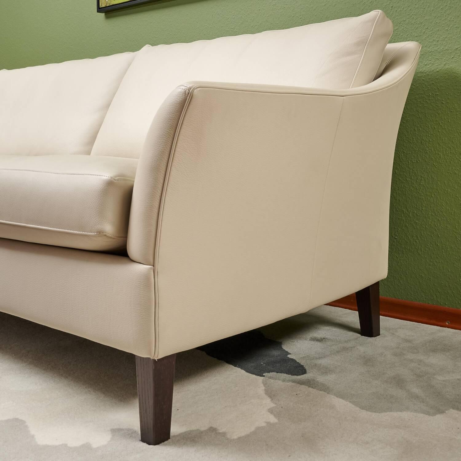 Bielefelder Werkstätten - Sofa Saloni Leder Normandie Kiesel BW 0140 020 Beige Gestell Eiche Wengefarbig - 8