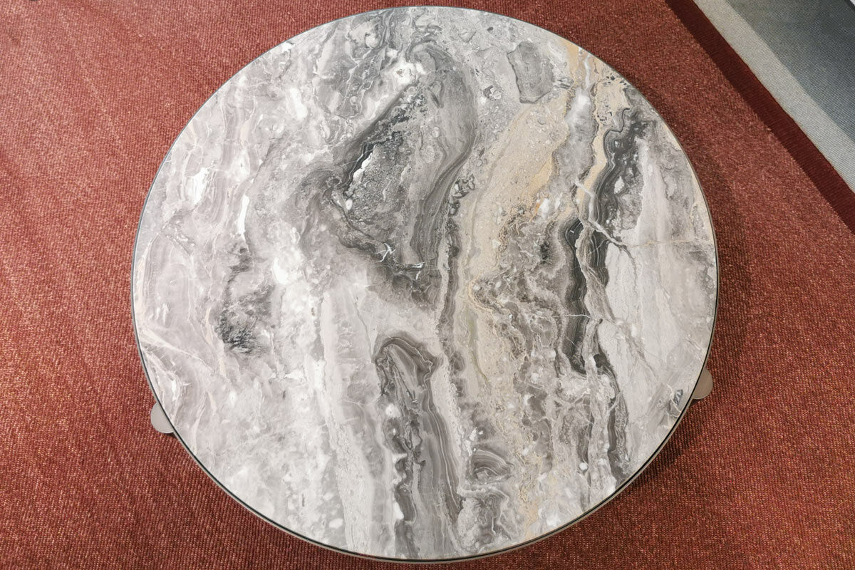 Beistelltisch Atene Groß Platte Marmor Arabescato Matt Finish Metall Dunkelgrau Gebürstet