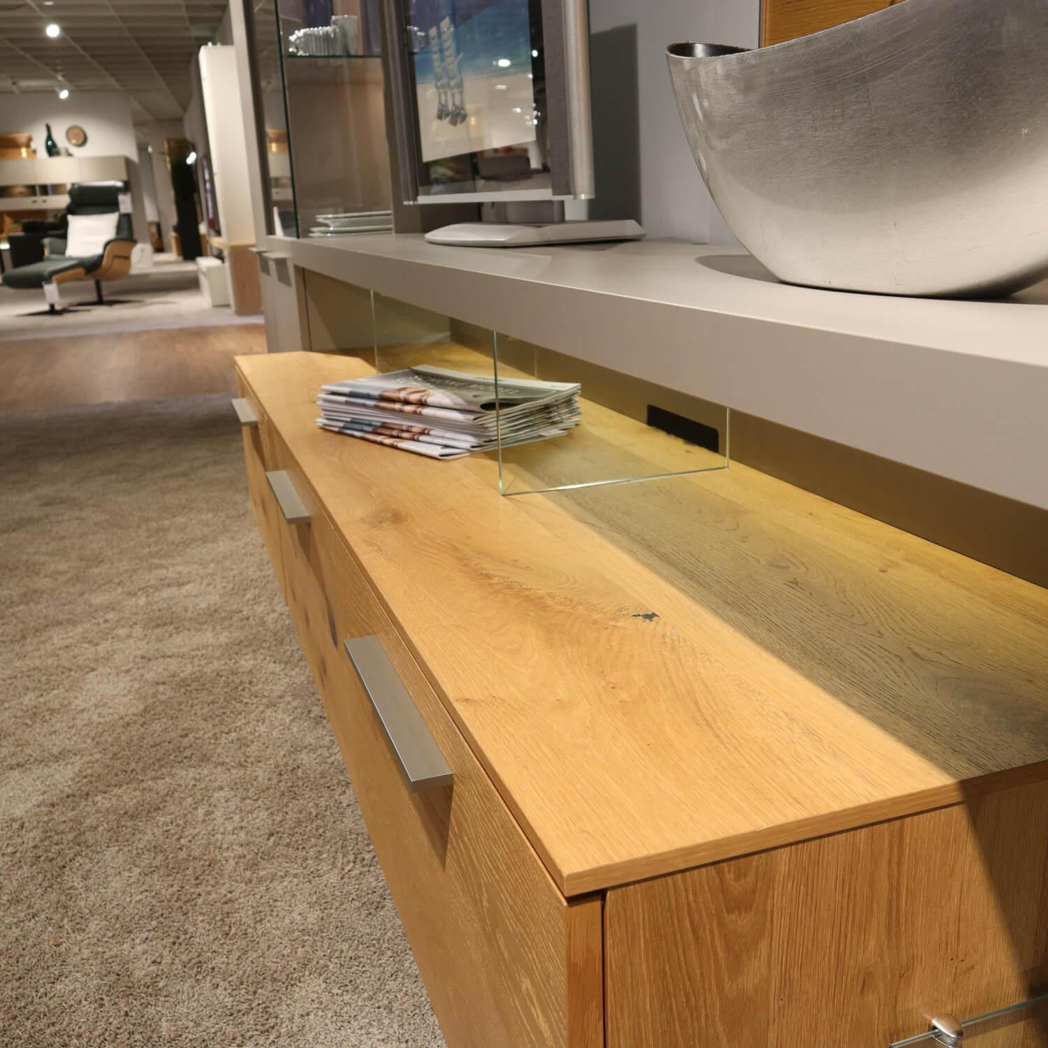 Gwinner - Wohnwand Braviso Lack Seidenmatt Fango Akzente Balkeneiche Honig Griff Edelstahlfarben - 3