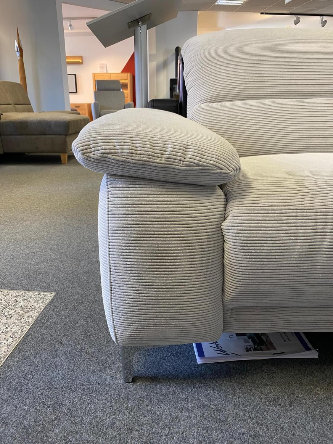 Carina - Ecksofa Modell 1220 Stoff Feincord Silber Grau PG2 Füße Chrom mit Hocker - 2