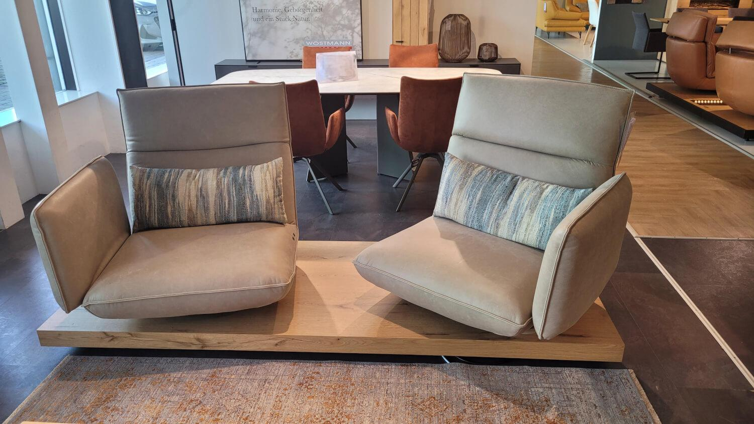 Koinor - Sofa Experio Leder A India Jade Beige Plateau Echtholzfurnier Balkeneiche Mit Funktion Inklusive Nierenkissen - 2