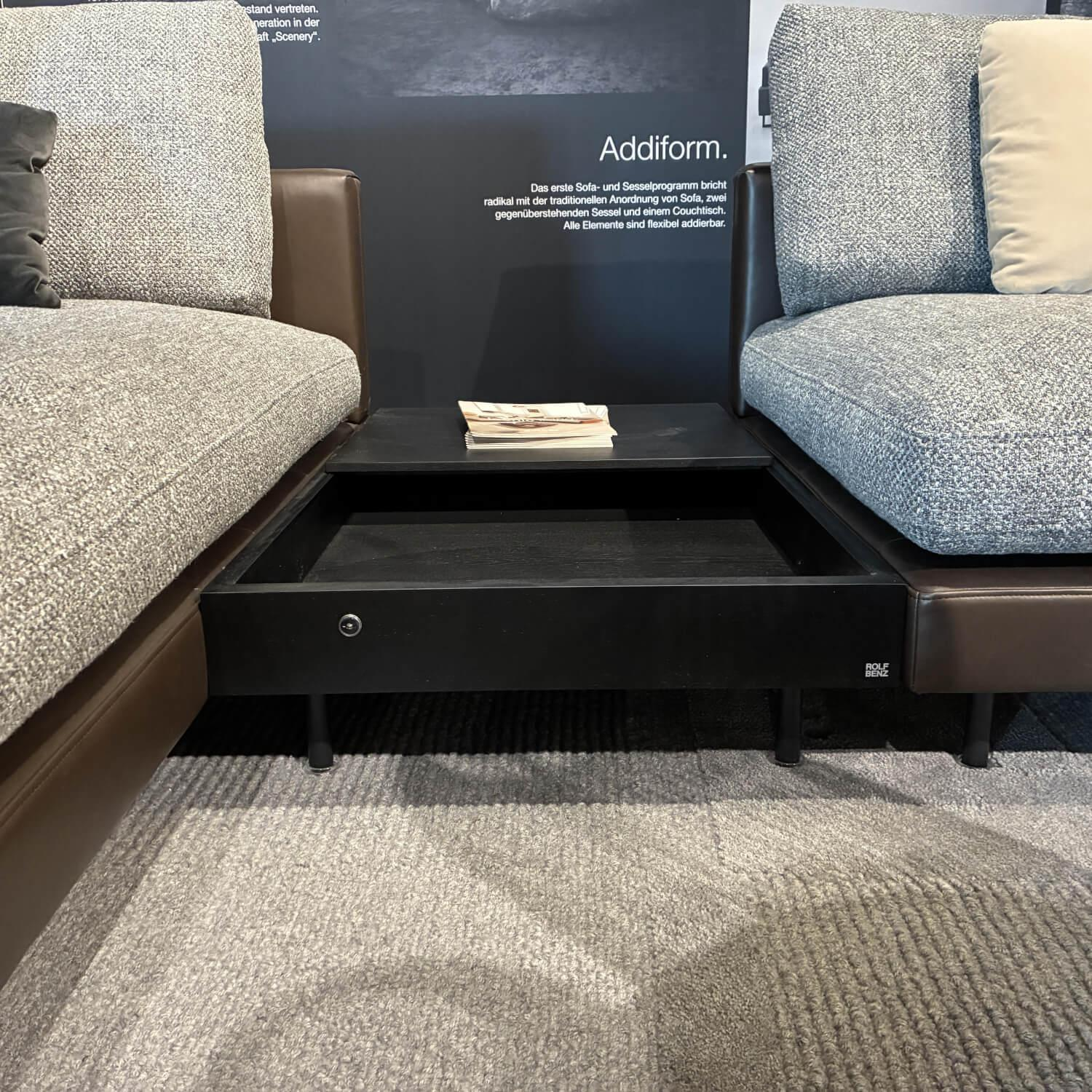 Rolf Benz - Ecksofa 60 Sina Stoff 26.387 Schwarzgrau Grau Korpus Leder 42.102 Graubraun Braun Inkl. Integriertem Couchtisch Eiche Schwarz Gebeizt - 3