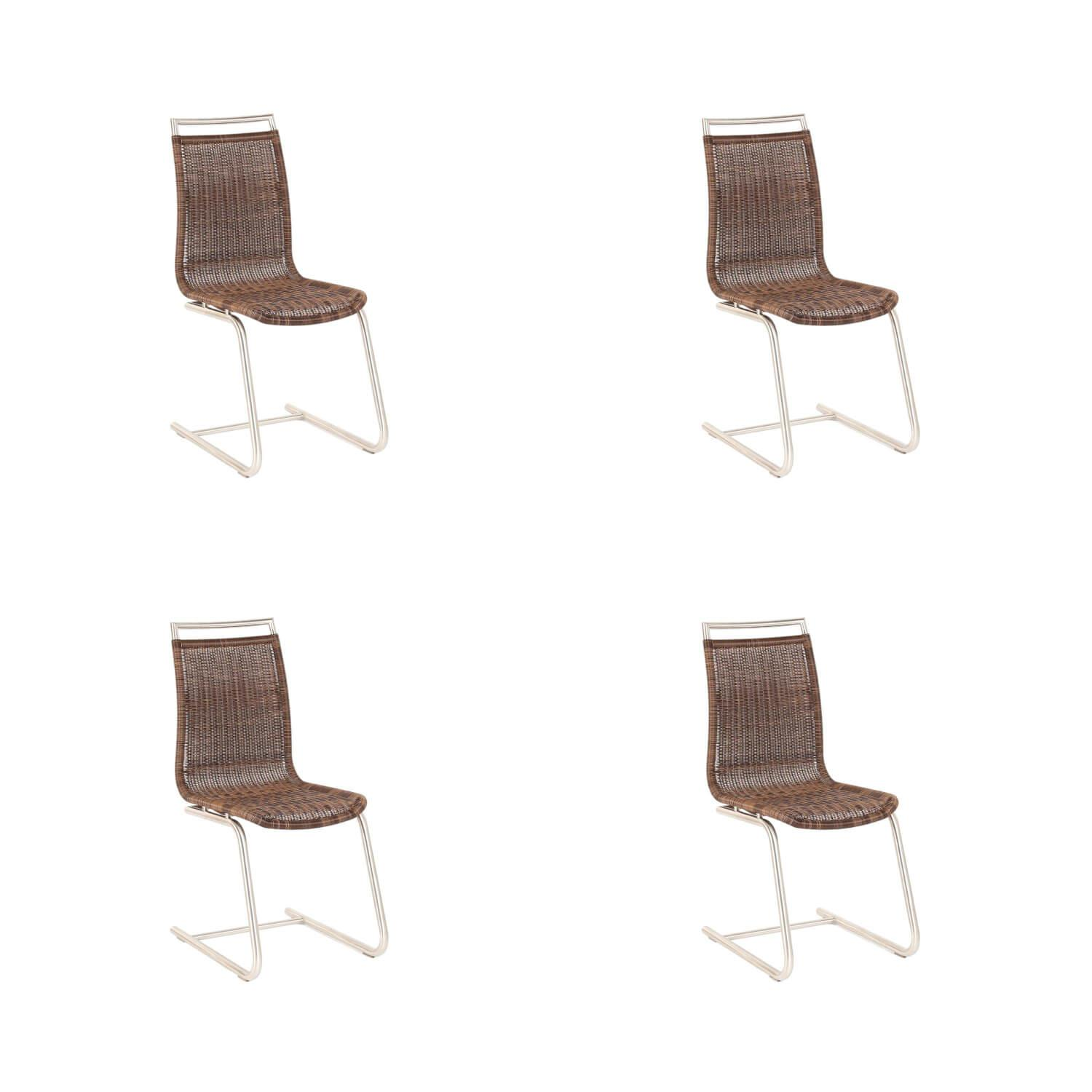Lavida - 4er Set Freischwinger Jenny Mit Edelstahlgriff  Coffe Creme Braun Untergestell Rundrohr Edelstahl - 1