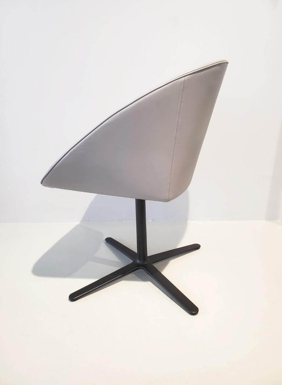 Draenert - 2er-Set Schalenstuhl Dan 2043 Drehbar Bezug Leder I L 660 Grau Gestell Stahl 4-Stern Pulverbeschichtet Schwarz Mit Kissen - 3