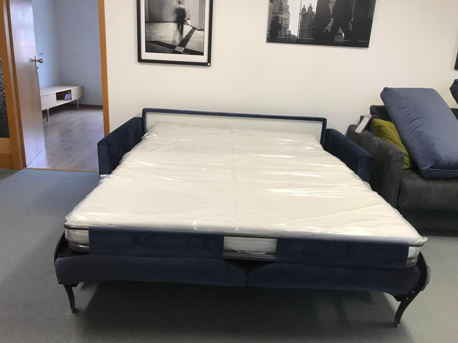 Bali - Schlafsofa Bianca Stoff Velour 8-8913 Dunkelblau Fuß Buche Silberfarbig - 6
