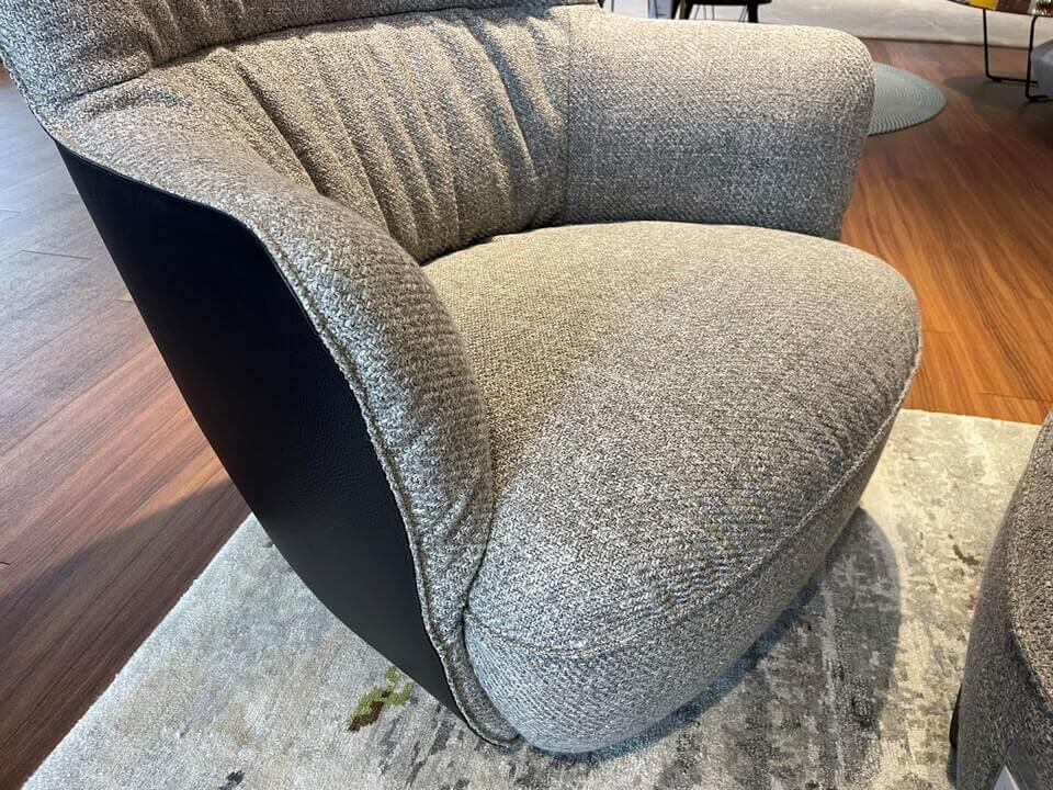 Walter Knoll - Sessel Ishino 196 10 C Innen Stoff Savannah Platinum Grau Rücken Leder Select Schwarz Drehteller Stahl Schwarz Inklusive Hocker - 4