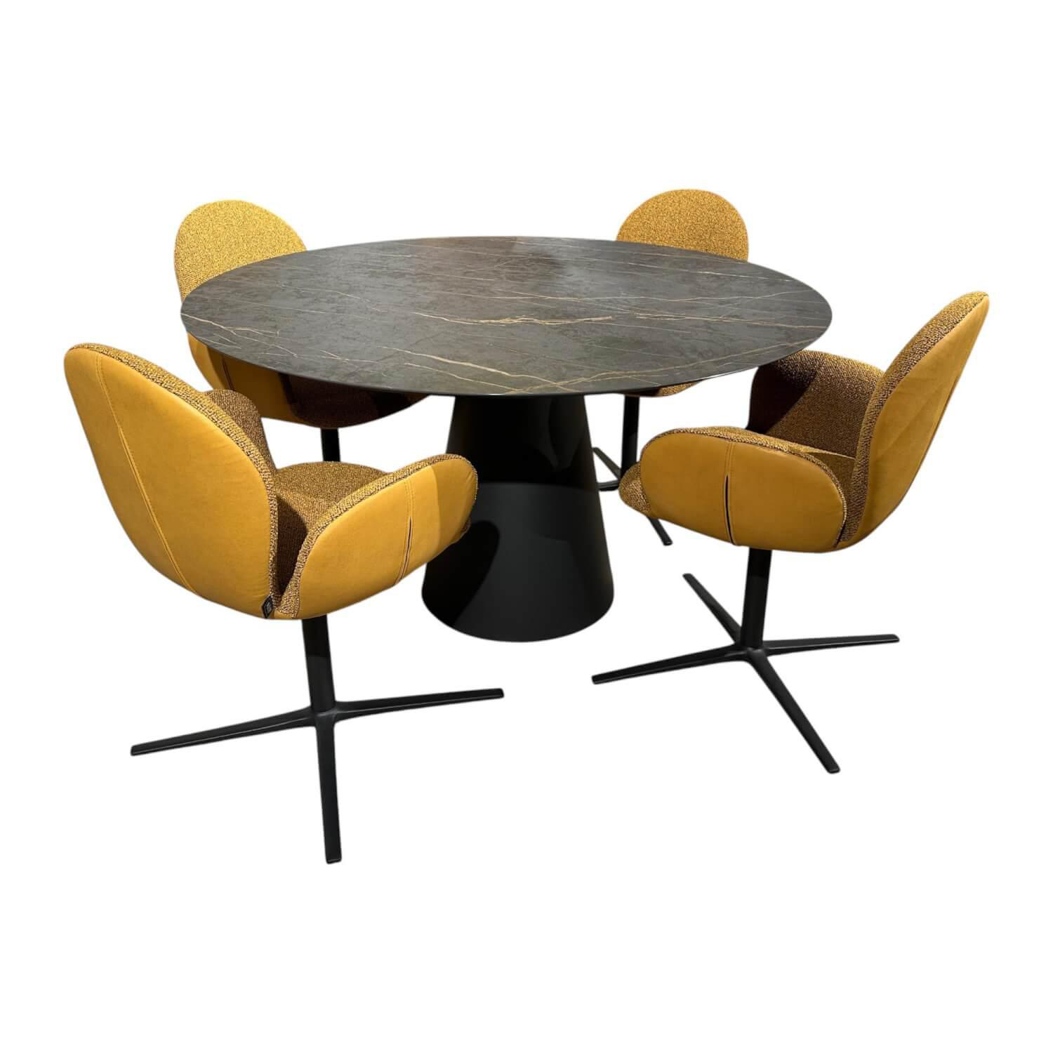 Venjakob - Essgruppe Ancona Und Bari Platte Dekton Laurent Schwarz Sitz Stoff WE A Genua Curry Und Leder Gavin Kurkuma Gelb Gestell Anthrazit - 1