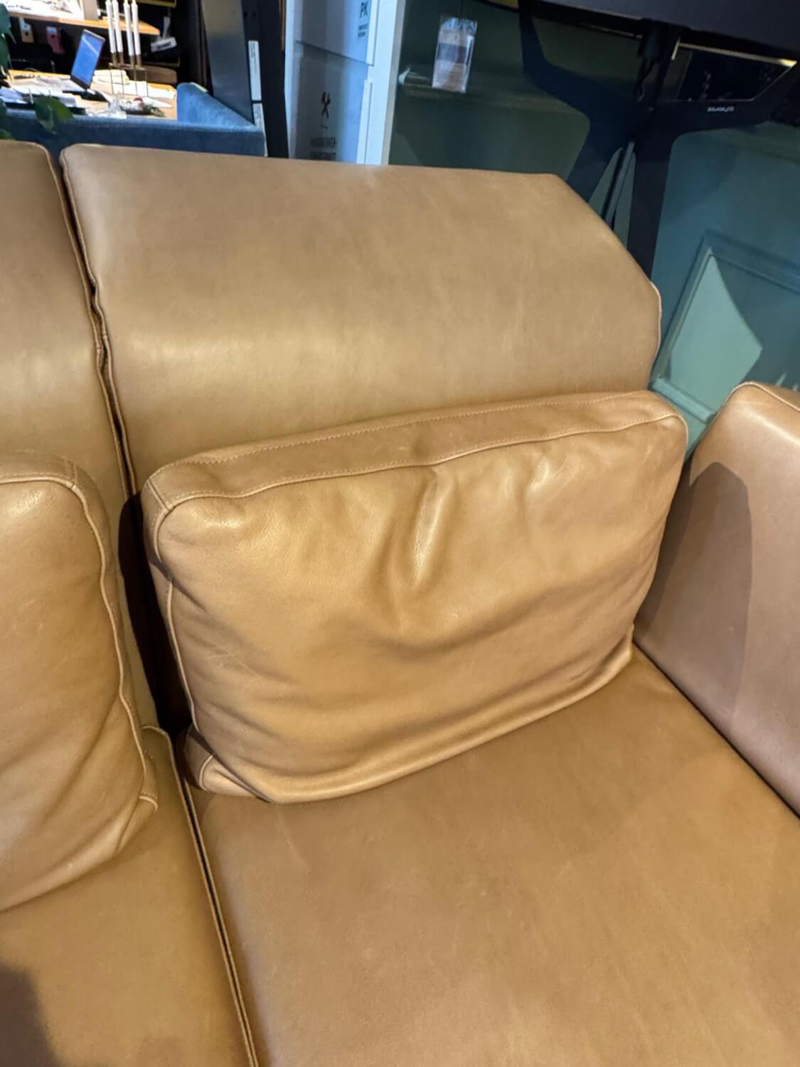 Brühl - Sofa Moule Small Leder Lama 5669 45 Cognac Braun Gestell Schwarz Pulverbeschichtet Inklusive Kissen - 5