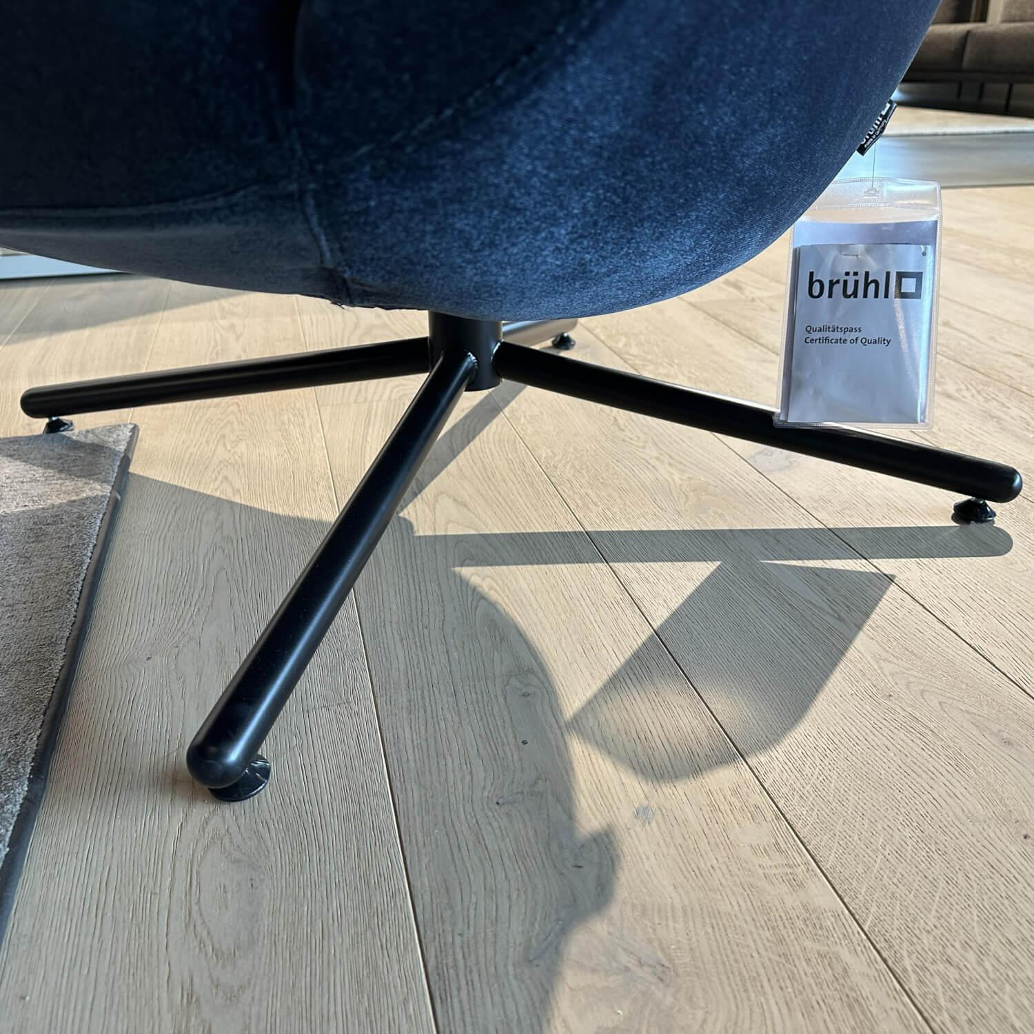 Brühl - Hochlehnsessel Victor Stoff 4473 69 Dunkelblau Kreuzfuß Schwarz Inklusive Hocker - 8