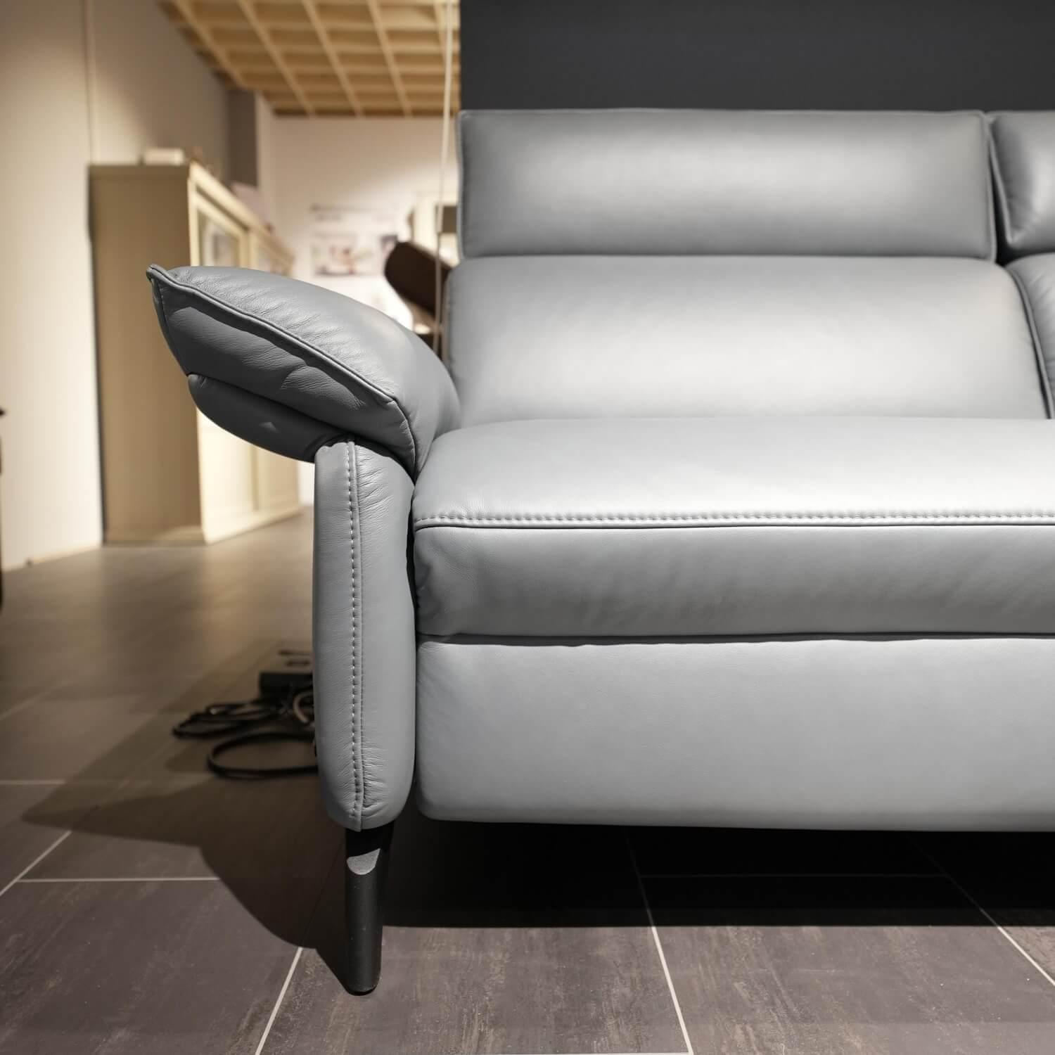 himolla - Ecksofa 1267 Leder 24 Longlife Sea Wallfree Grau Füße Schwarz Mit Elektrischer Relaxfunktion Und Kissen - 5