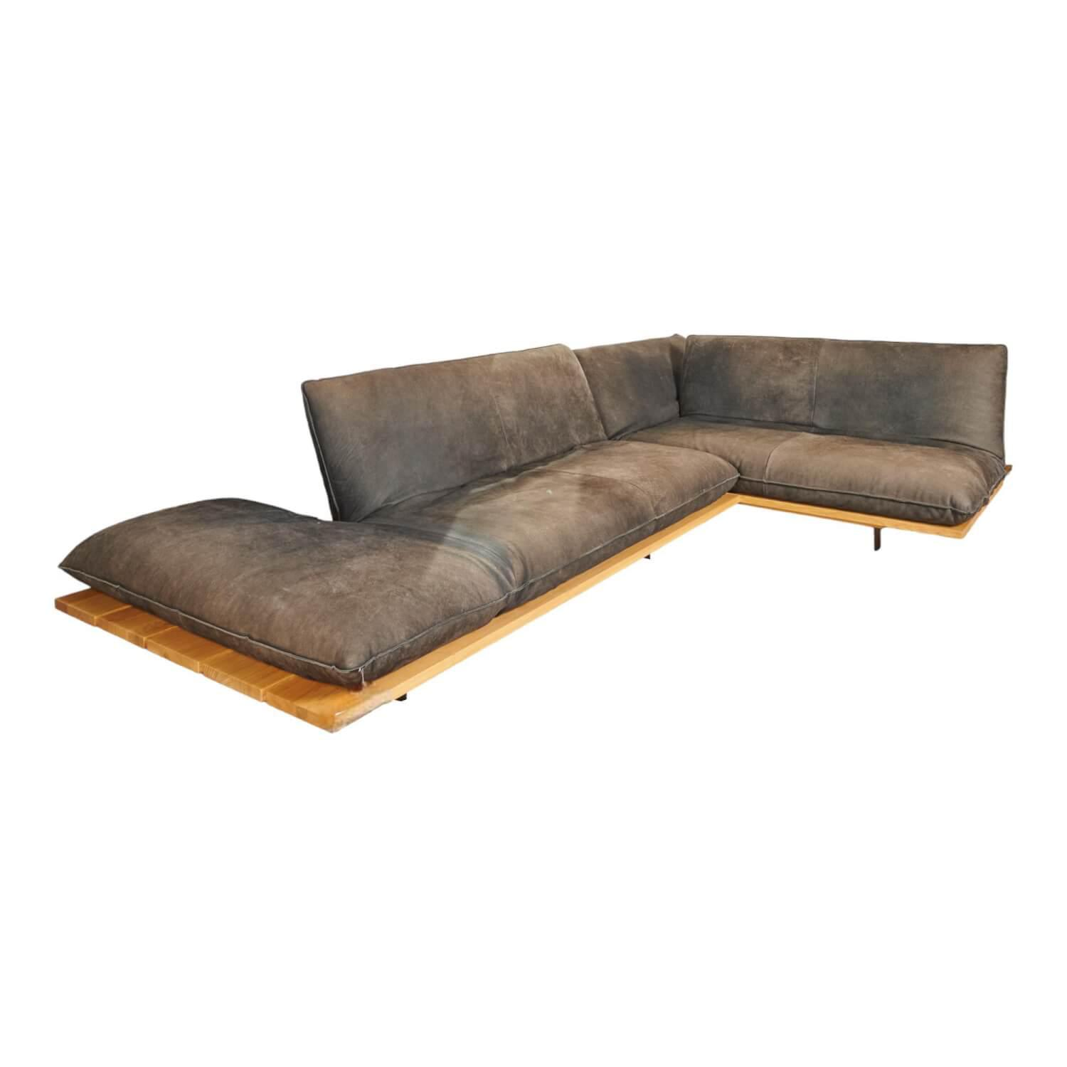 Bullfrog - Ecksofa Akito Bezug Leder Hippo Graphit 2250/73 Winkelfuß Schwarz Plateau Wildeiche Geölt Ohne Kissen - 1