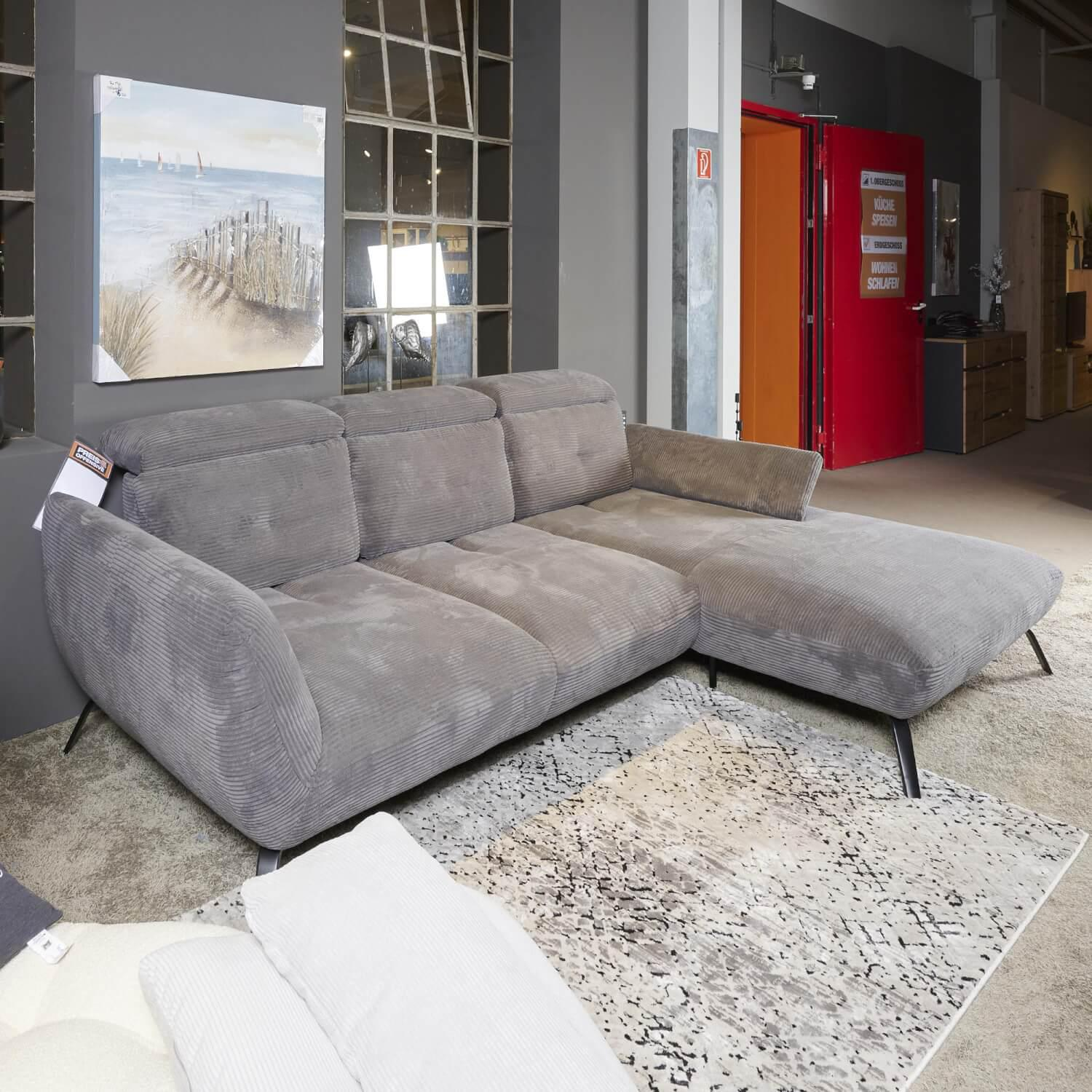 Steinpol - Eckgarnitur Seattle Cord Bezug Stoff Lincoln Grau 90 Metallfuß Schwarz Matt - 14