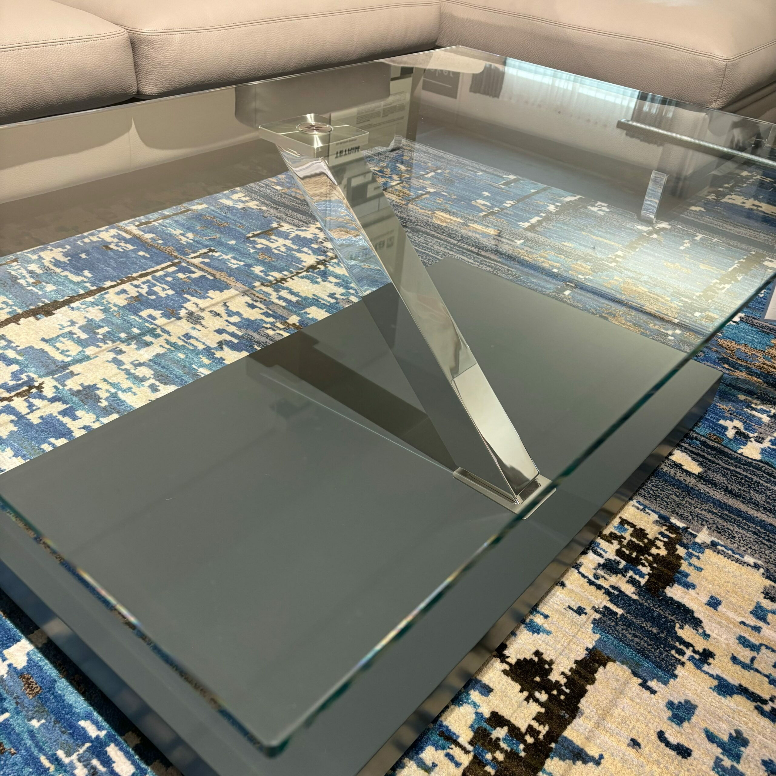 Ronald Schmitt Design - Couchtisch Luxus Platte Floatglas Klar Säule Verchromt Fuß Edelstahl Anthrazit  - 4