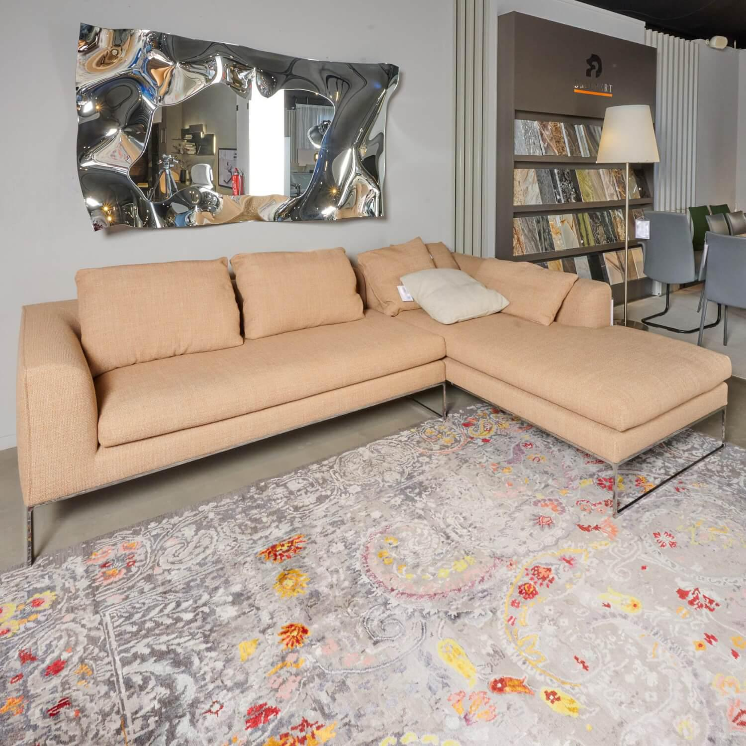 COR - Ecksofa Mell Lounge Stoff 8186 Aprikose Orange Beige Gestell Verchromt Inklusive Kissen - 6